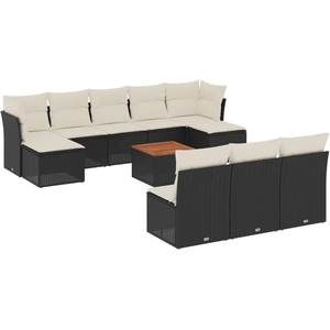 vidaXL Salon de jardin 11 pcs avec coussins noir résine tressée pas cher