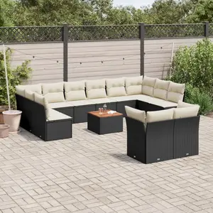 vidaXL Salon de jardin avec coussins 13 pcs noir résine tressée pas cher