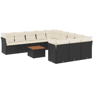 vidaXL Salon de jardin 12 pcs avec coussins noir résine tressée