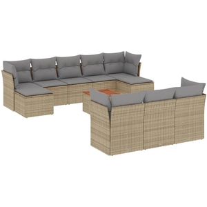 vidaXL Salon de jardin 11 pcs avec coussins beige résine tressée pas cher
