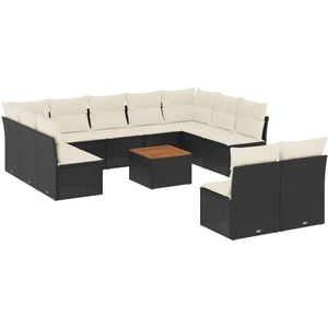 Comparateur de prix : vidaXL Salon de jardin 12 pcs avec coussins noir résine tressée