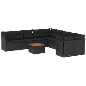 vidaXL Salon de jardin 11 pcs avec coussins noir résine tressée pas cher