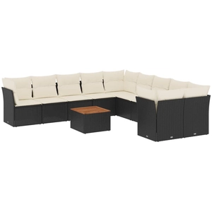 vidaXL Salon de jardin 11 pcs avec coussins noir résine tressée pas cher
