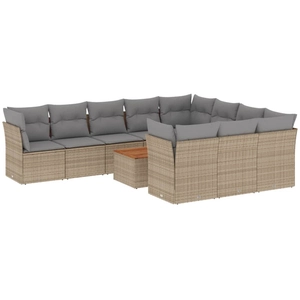 vidaXL Salon de jardin 11 pcs avec coussins beige résine tressée pas cher