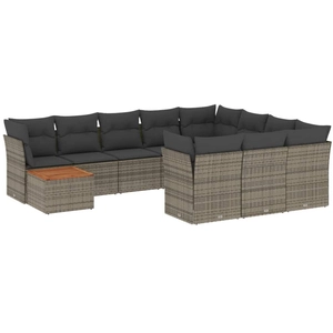 vidaXL Salon de jardin 11 pcs avec coussins gris résine tressée pas cher