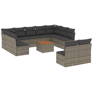 vidaXL Salon de jardin avec coussins 12 pcs gris résine tressée pas cher