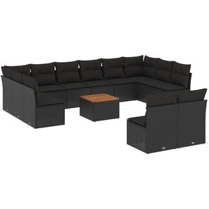 vidaXL Salon de jardin avec coussins 13 pcs noir résine tressée pas cher