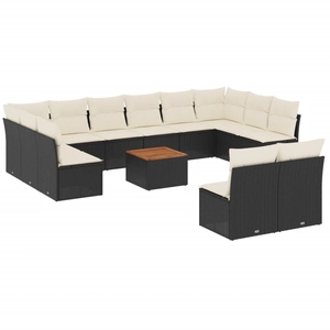 vidaXL Salon de jardin avec coussins 13 pcs noir résine tressée pas cher