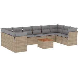 vidaXL Salon de jardin 11 pcs avec coussins beige résine tressée pas cher