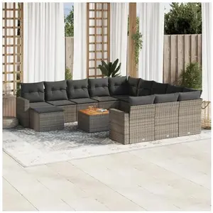 vidaXL Salon de jardin avec coussins 13 pcs gris résine tressée pas cher