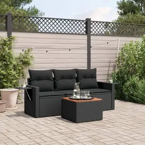 vidaXL Salon de jardin 4 pcs avec coussins noir résine tressée pas cher