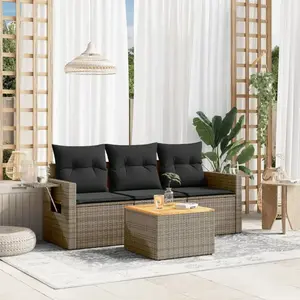 vidaXL Salon de jardin 4 pcs avec coussins gris résine tressée pas cher