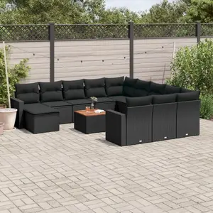 vidaXL Salon de jardin avec coussins 13 pcs noir résine tressée pas cher