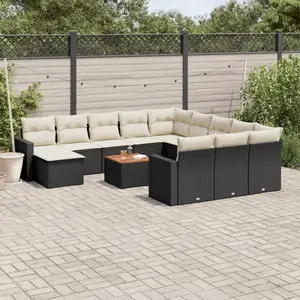 vidaXL Salon de jardin avec coussins 13 pcs noir résine tressée pas cher