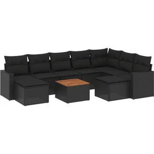 vidaXL Salon de jardin 10 pcs avec coussins noir résine tressée pas cher