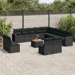 vidaXL Salon de jardin avec coussins 14 pcs noir résine tressée pas cher