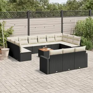 vidaXL Salon de jardin avec coussins 14 pcs noir résine tressée pas cher