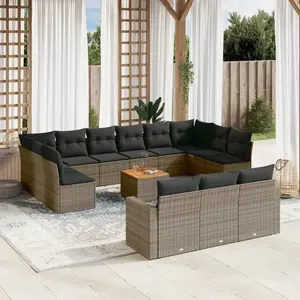 vidaXL Salon de jardin avec coussins 14 pcs gris résine tressée pas cher