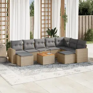 vidaXL Salon de jardin avec coussins 10 pcs beige résine tressée pas cher