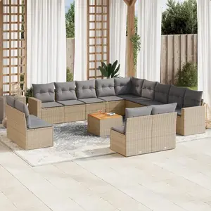 vidaXL Salon de jardin avec coussins 14 pcs beige résine tressée pas cher