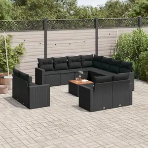 vidaXL Salon de jardin 12 pcs avec coussins noir résine tressée pas cher