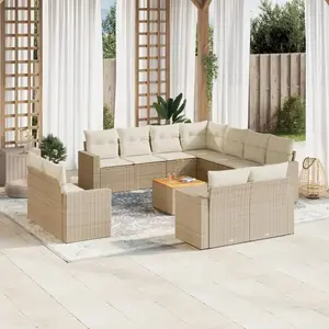 vidaXL Salon de jardin avec coussins 12 pcs beige résine tressée pas cher