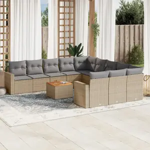 vidaXL Salon de jardin avec coussins 12 pcs beige résine tressée pas cher
