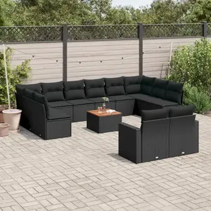 vidaXL Salon de jardin avec coussins 13 pcs noir résine tressée pas cher
