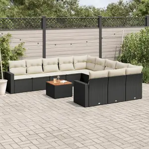 vidaXL Salon de jardin 12 pcs avec coussins noir résine tressée pas cher