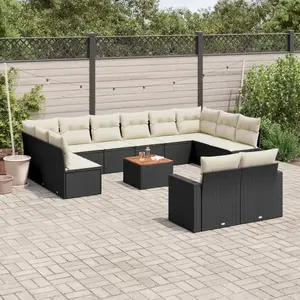 vidaXL Salon de jardin avec coussins 13 pcs noir résine tressée pas cher