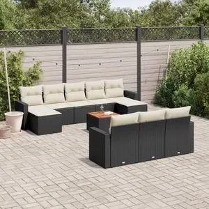 vidaXL Salon de jardin 11 pcs avec coussins noir résine tressée pas cher