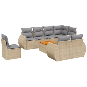vidaXL Salon de jardin avec coussins 9 pcs beige résine tressée pas cher
