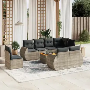 vidaXL Salon de jardin 9 pcs avec coussins gris résine tressée pas cher
