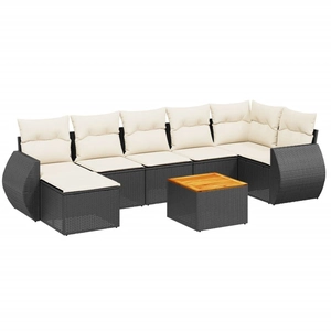 vidaXL Salon de jardin 8 pcs avec coussins noir résine tressée pas cher