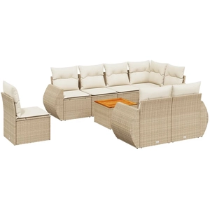vidaXL Salon de jardin avec coussins 9 pcs beige résine tressée pas cher