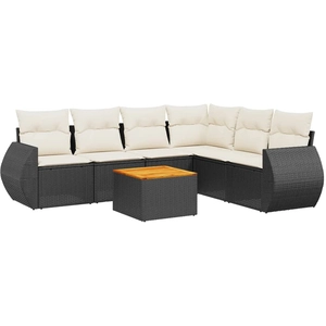 vidaXL Salon de jardin 7 pcs avec coussins noir résine tressée pas cher