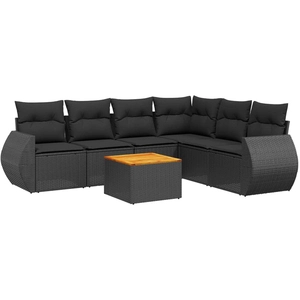 vidaXL Salon de jardin 7 pcs avec coussins noir résine tressée pas cher