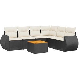 vidaXL Salon de jardin 7 pcs avec coussins noir résine tressée pas cher