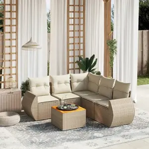 vidaXL Salon de jardin avec coussins 6 pcs beige résine tressée pas cher