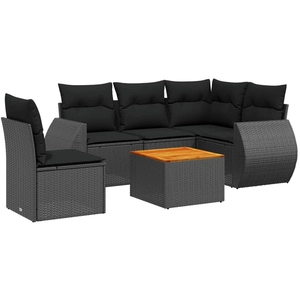 vidaXL Salon de jardin 6 pcs avec coussins noir résine tressée pas cher