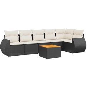 vidaXL Salon de jardin 7 pcs avec coussins noir résine tressée pas cher