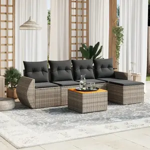 vidaXL Salon de jardin 6 pcs avec coussins gris résine tressée pas cher