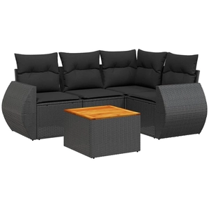 vidaXL Salon de jardin 5 pcs avec coussins noir résine tressée pas cher