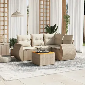 vidaXL Salon de jardin avec coussins 5 pcs beige résine tressée pas cher