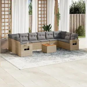 vidaXL Salon de jardin 11 pcs avec coussins beige résine tressée pas cher