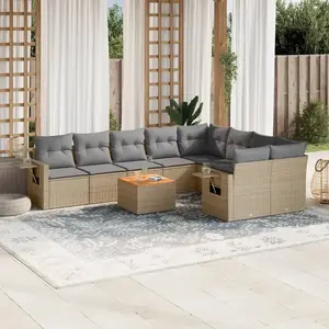 vidaXL Salon de jardin avec coussins 10 pcs beige résine tressée pas cher