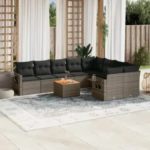 vidaXL Salon de jardin avec coussins 10 pcs gris résine tressée pas cher