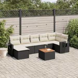 vidaXL Salon de jardin 8 pcs avec coussins noir résine tressée pas cher