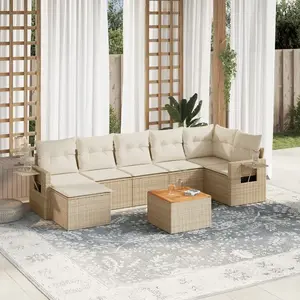 vidaXL Salon de jardin avec coussins 8 pcs beige résine tressée pas cher