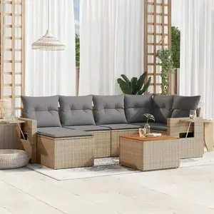vidaXL Salon de jardin avec coussins 7 pcs beige résine tressée pas cher